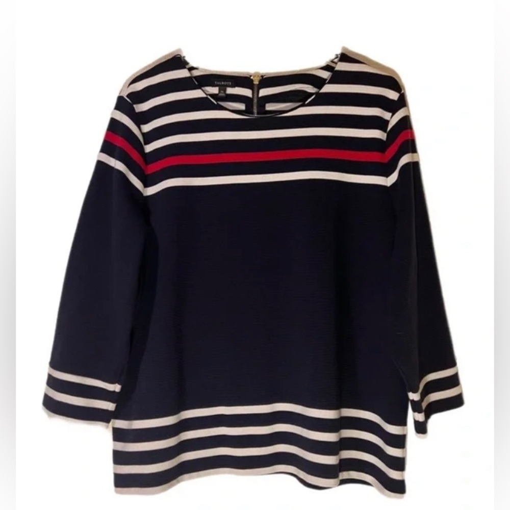 TALBOTS Textured Ribbed Top Striped Navy cotton blend